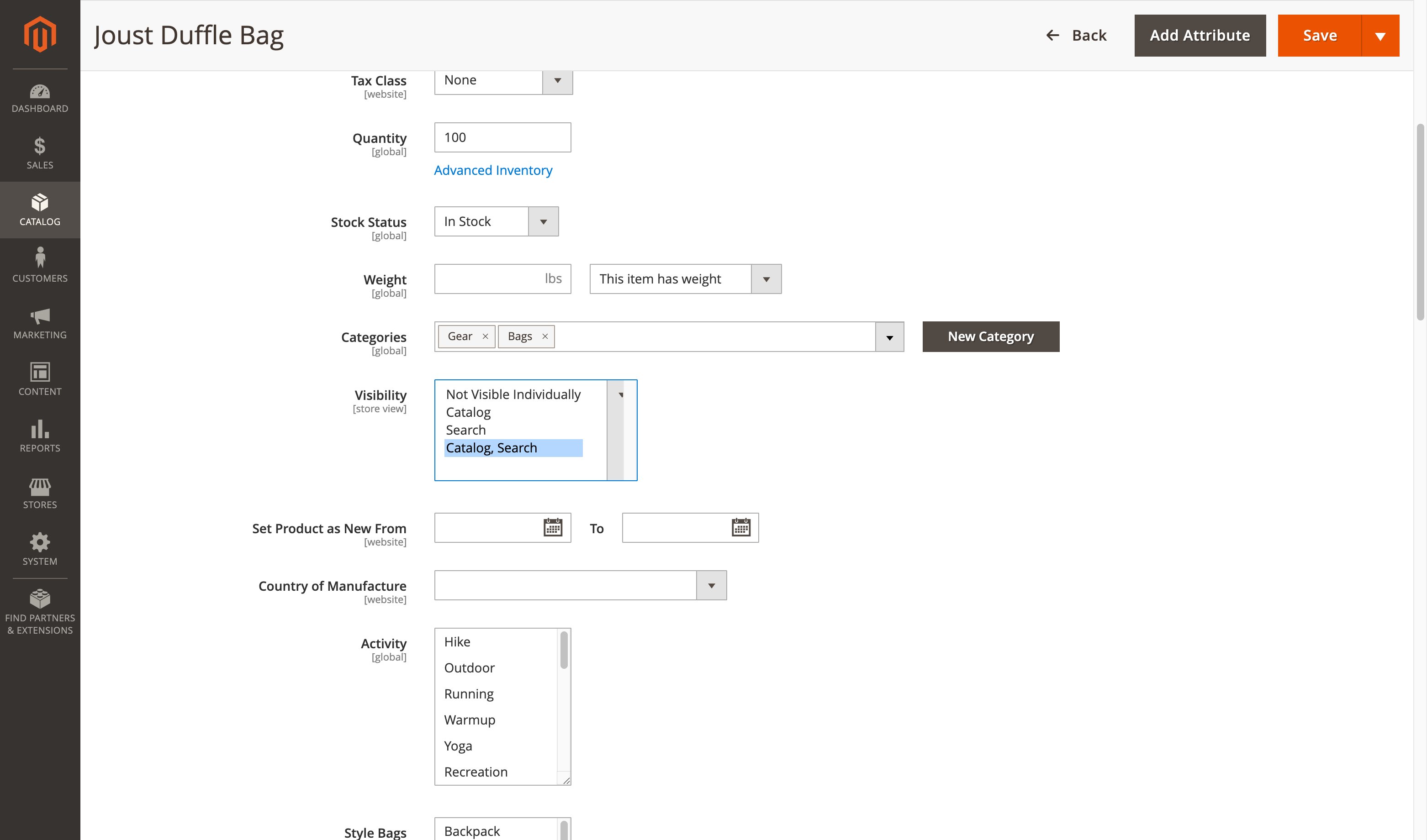 Magento 2 Admin Visibility Dropdown