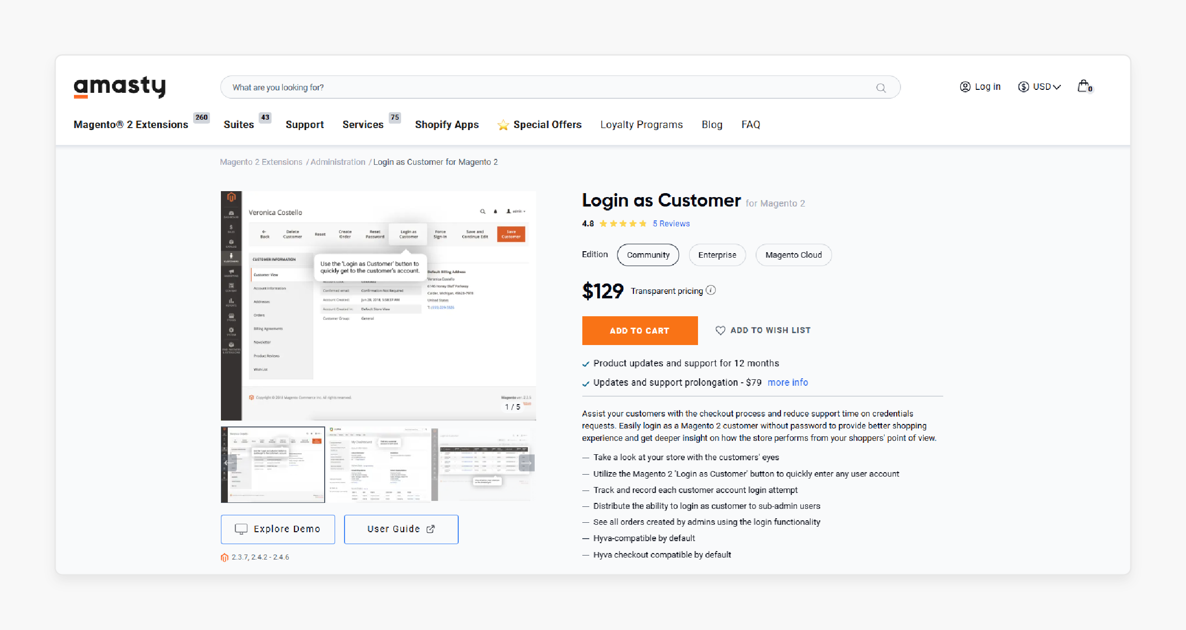 Login as Customer for Magento 2 - Amasty