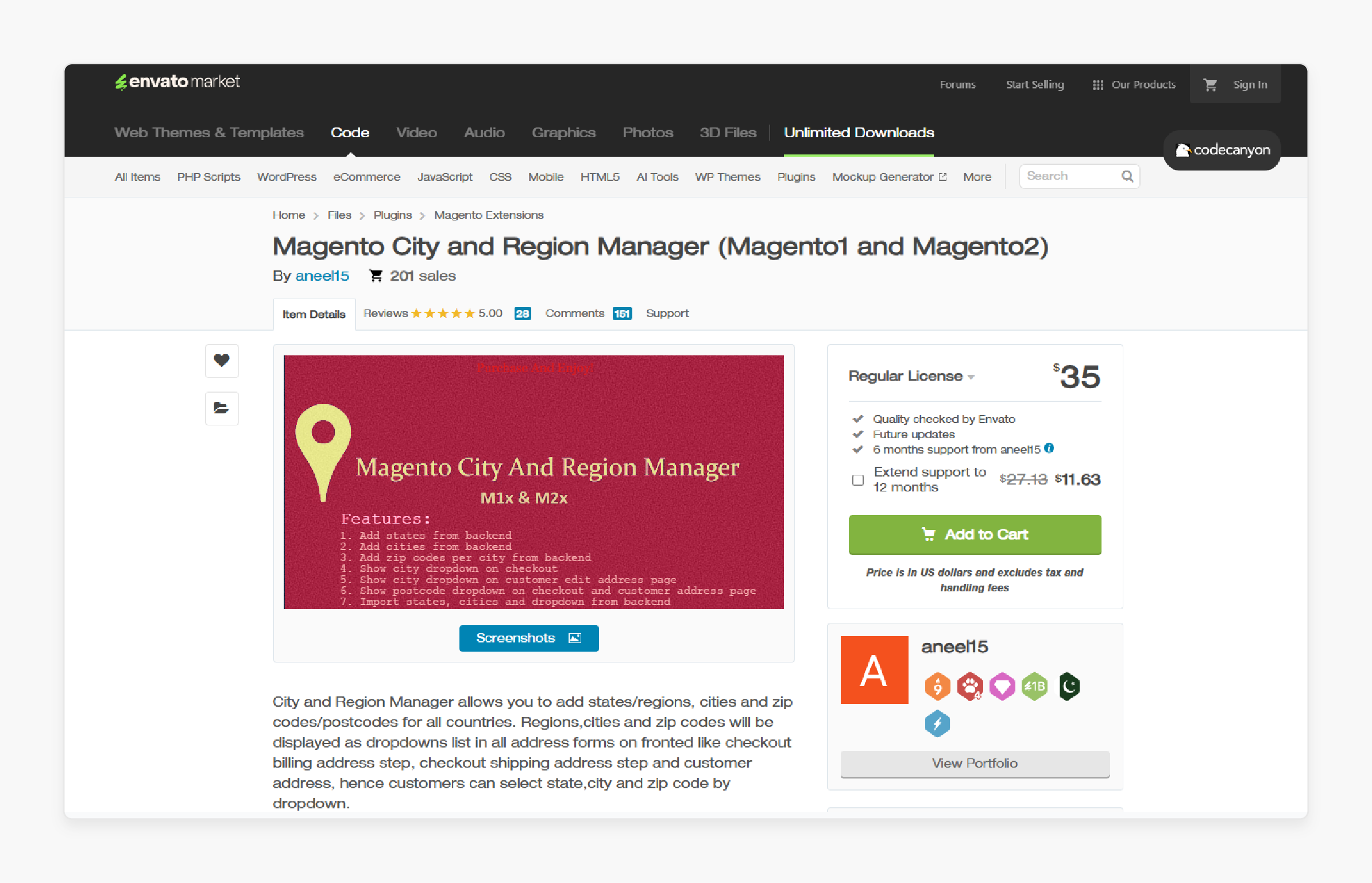 Envato Market Magento 2 City and Region Manager