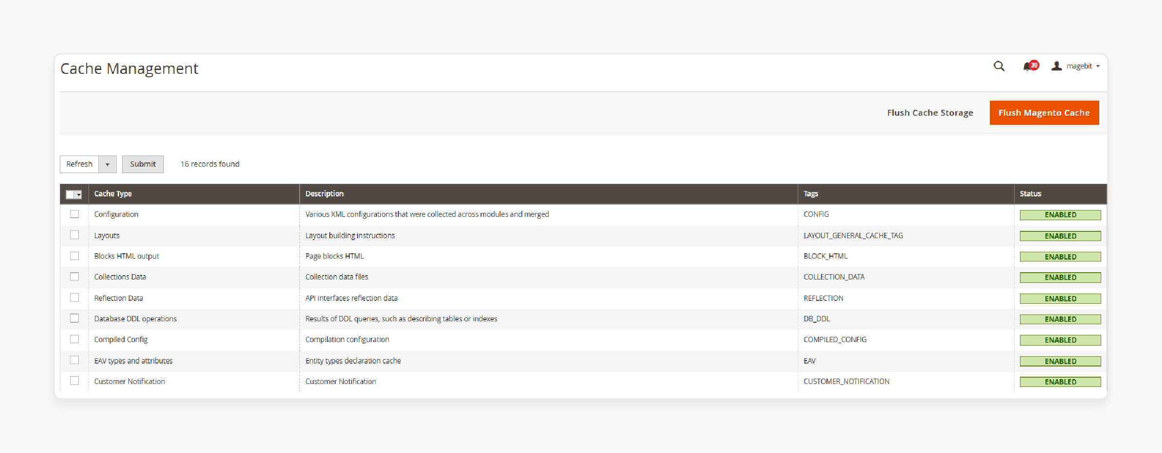 Clear Magento Cache via Magento 2 URL Rewrite Index