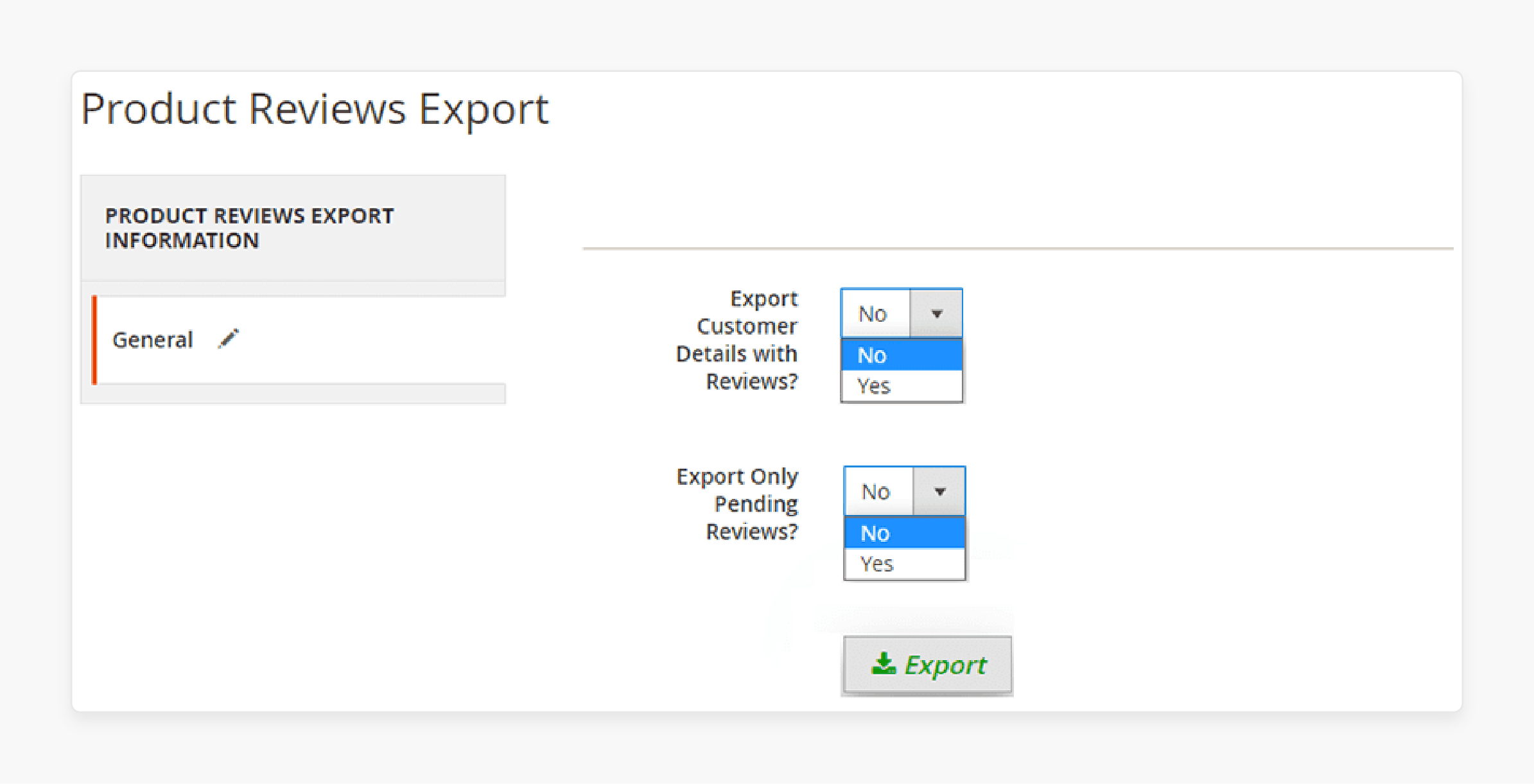 Set Export Options for Export Product Reviews in Magento 2
