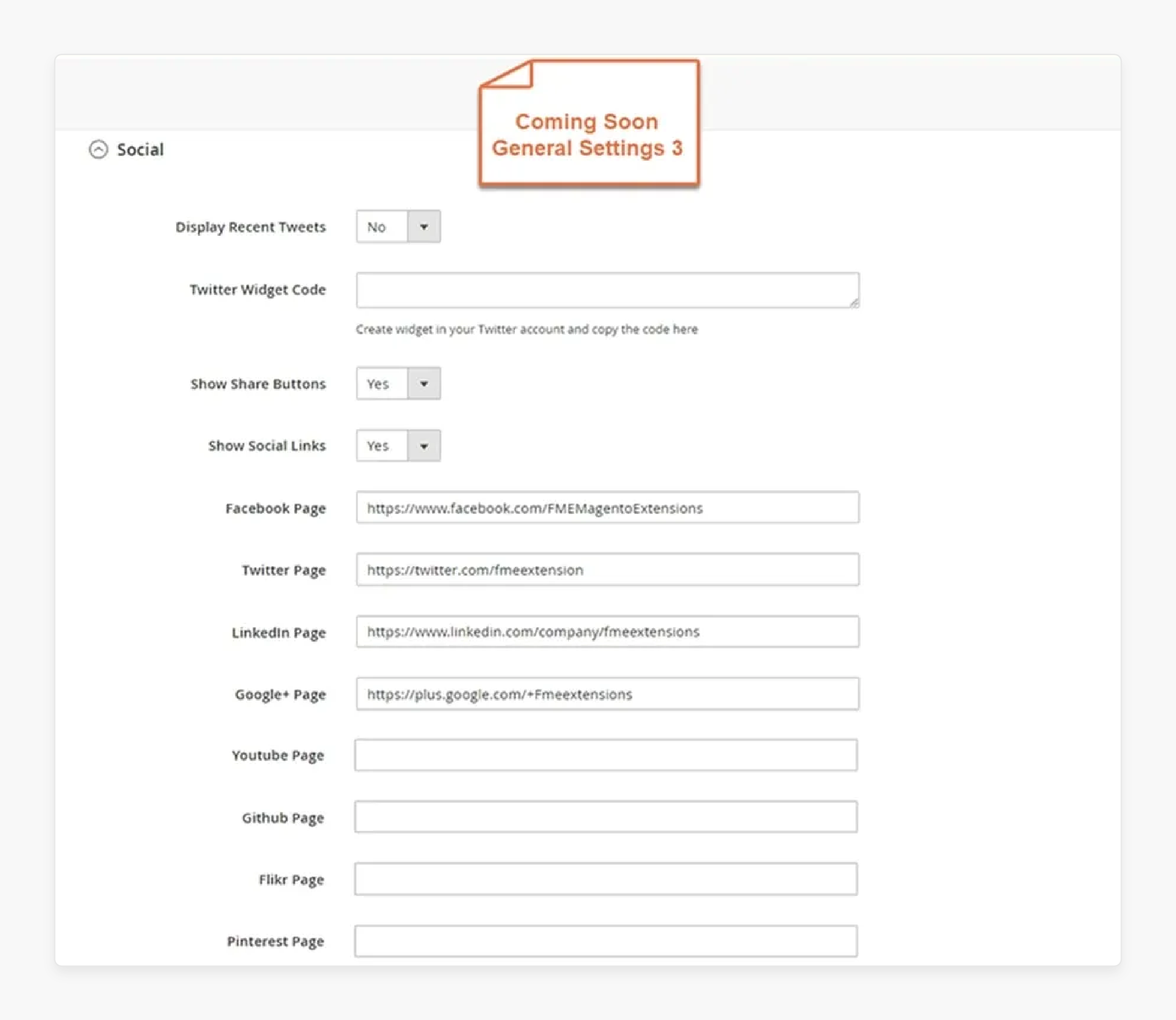 Social Media Links in Magento 2 Coming Soon Page