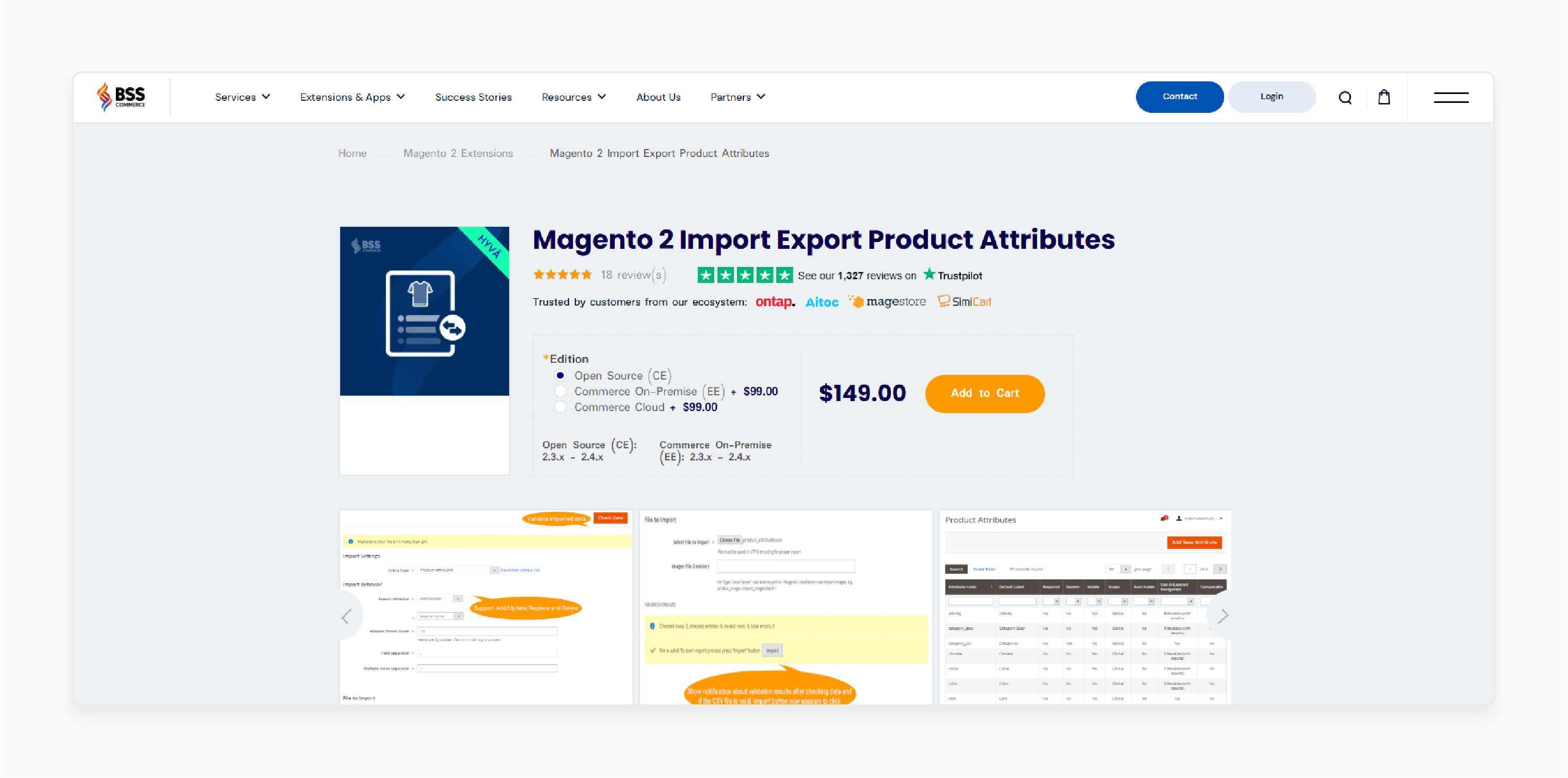 BSS Commerce tool for exporting attributes