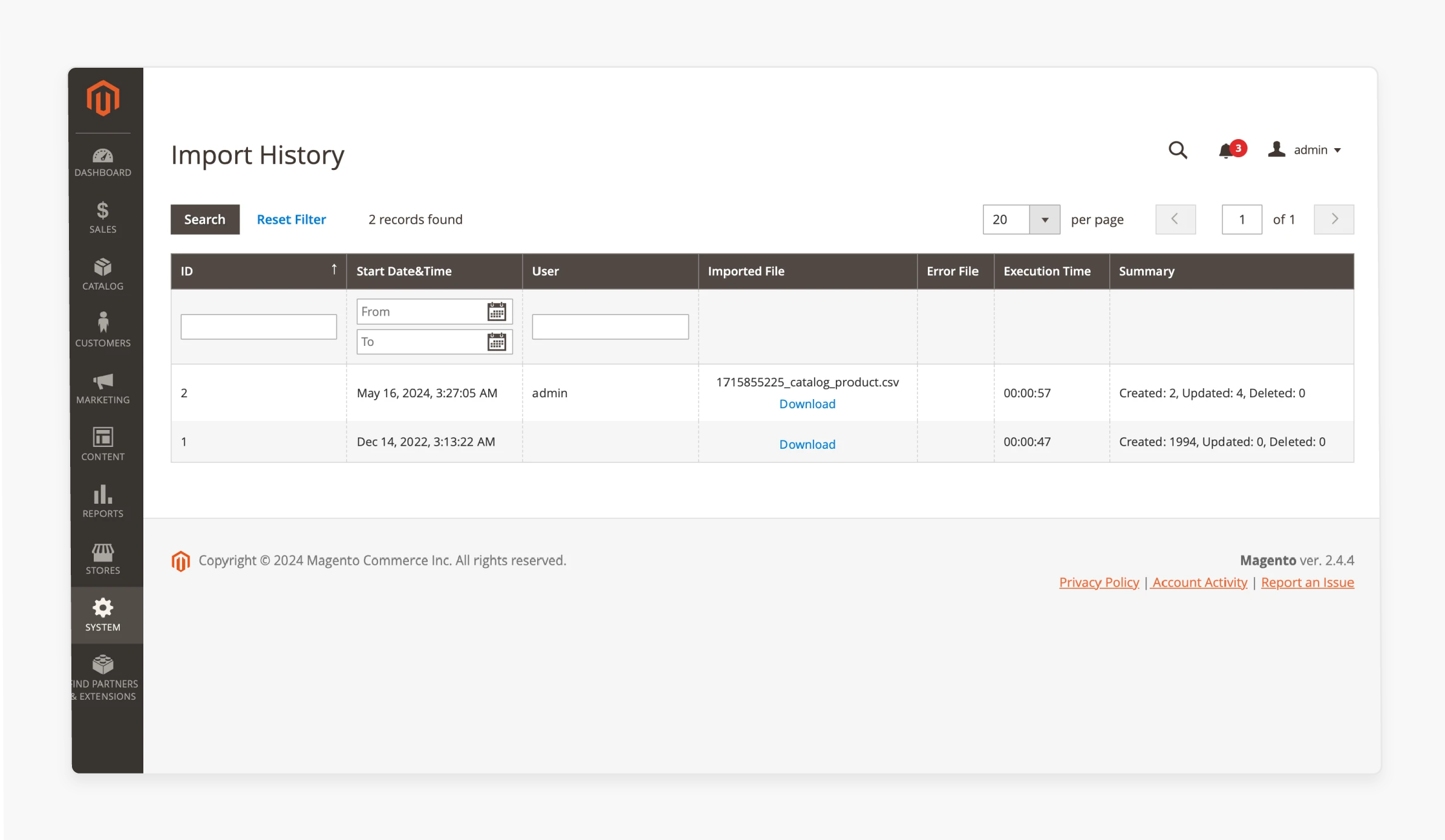 Track Magento 2 Excel Product Import History
