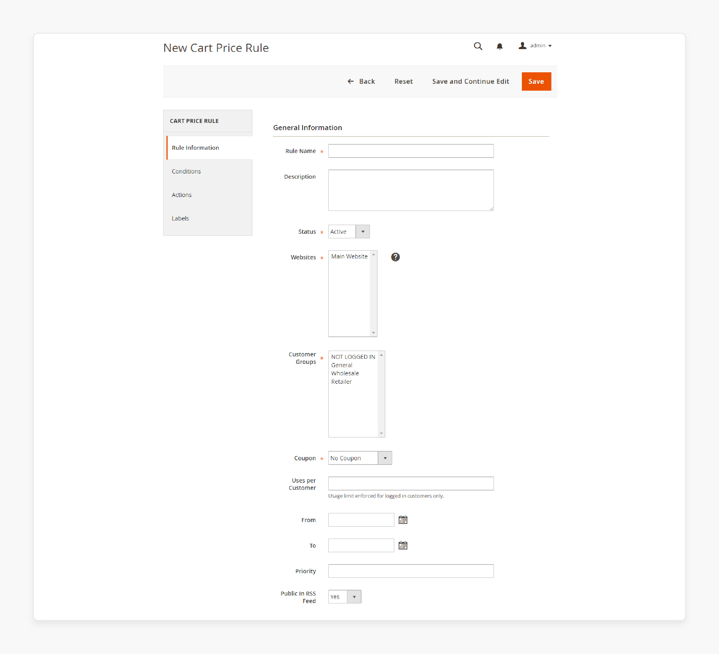 Magento 2 cart price rule names and description standards Magento 2 Basic Rule Information