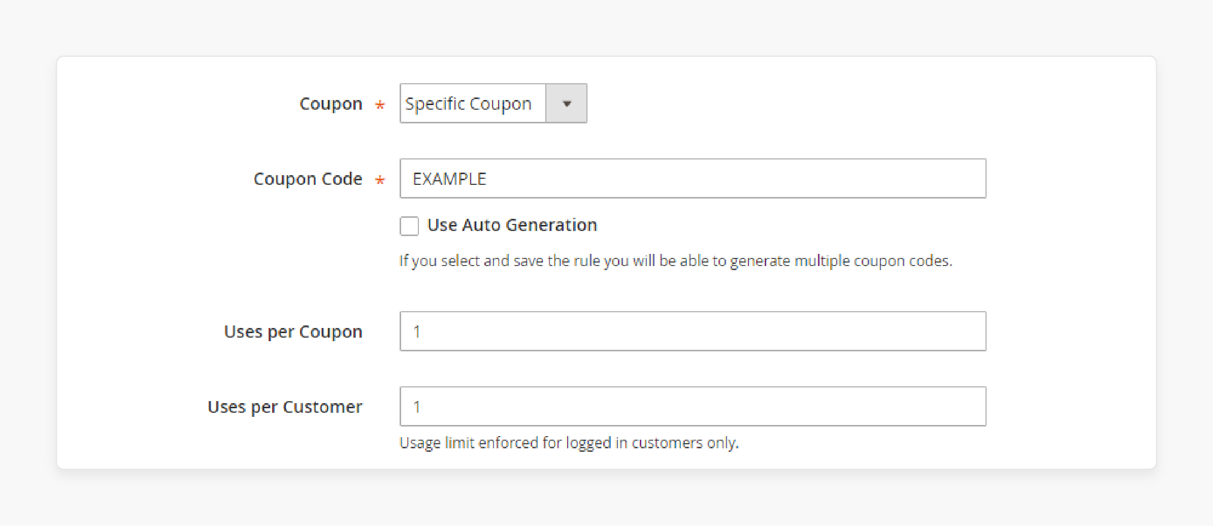 Coupon integration codes and options in magento 2 cart price rules Coupon Integration Options