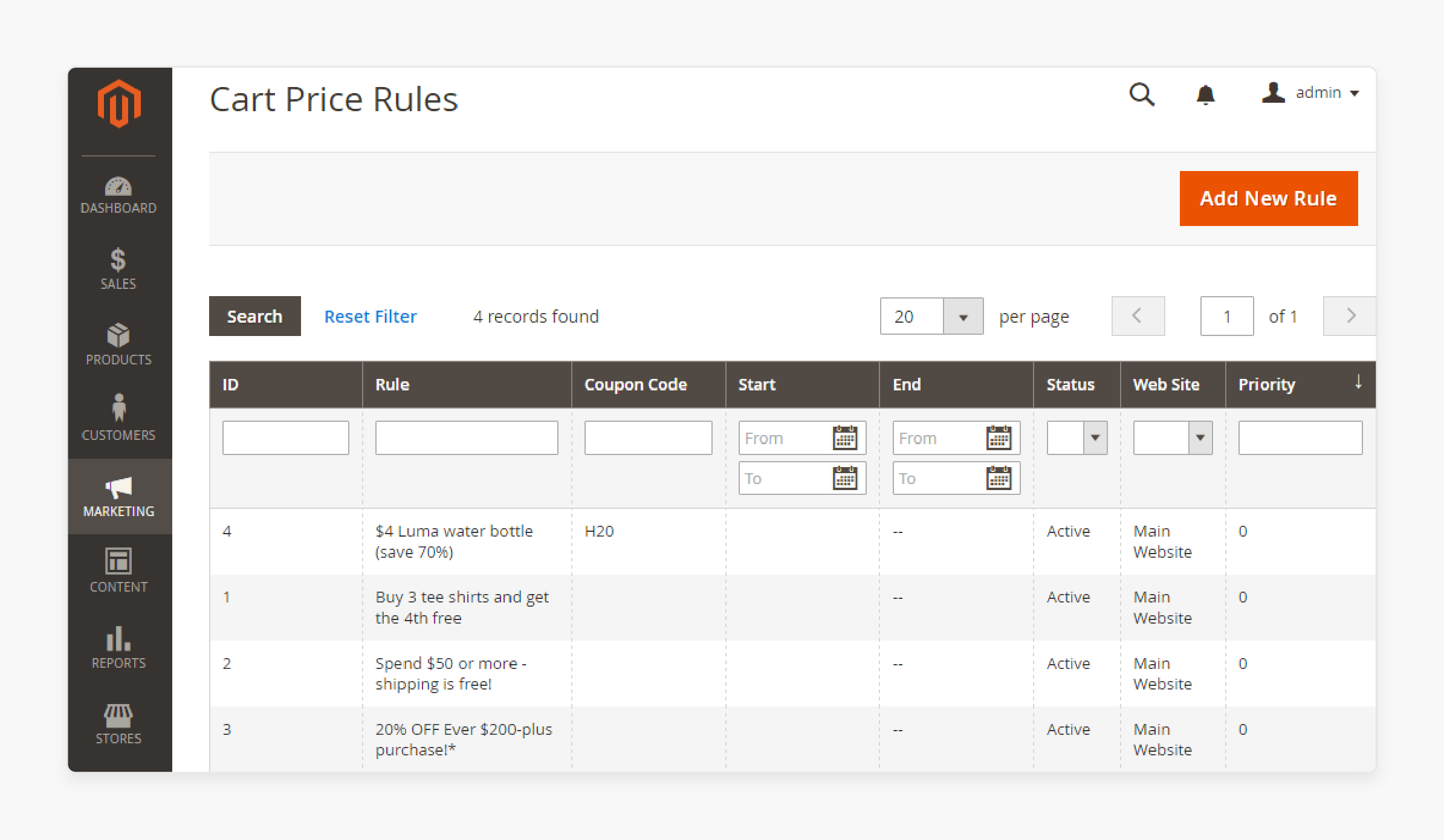 Cart Price Rules Interface