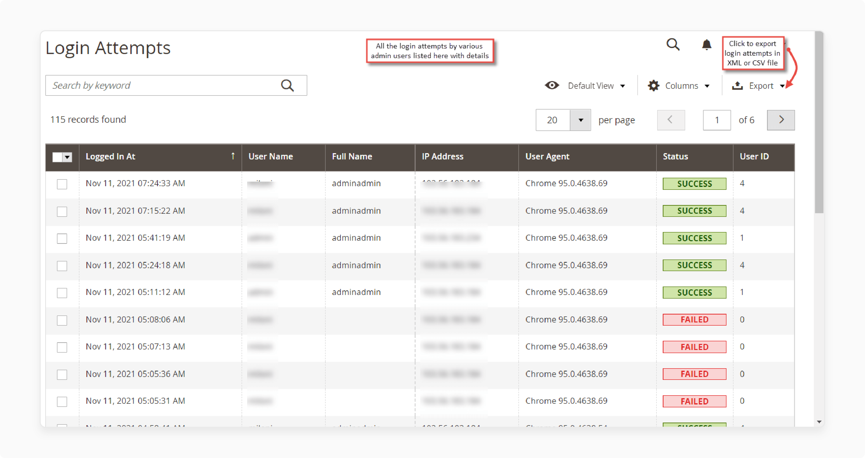 Export &amp; Reporting Support of Admin Action Log Magento 2