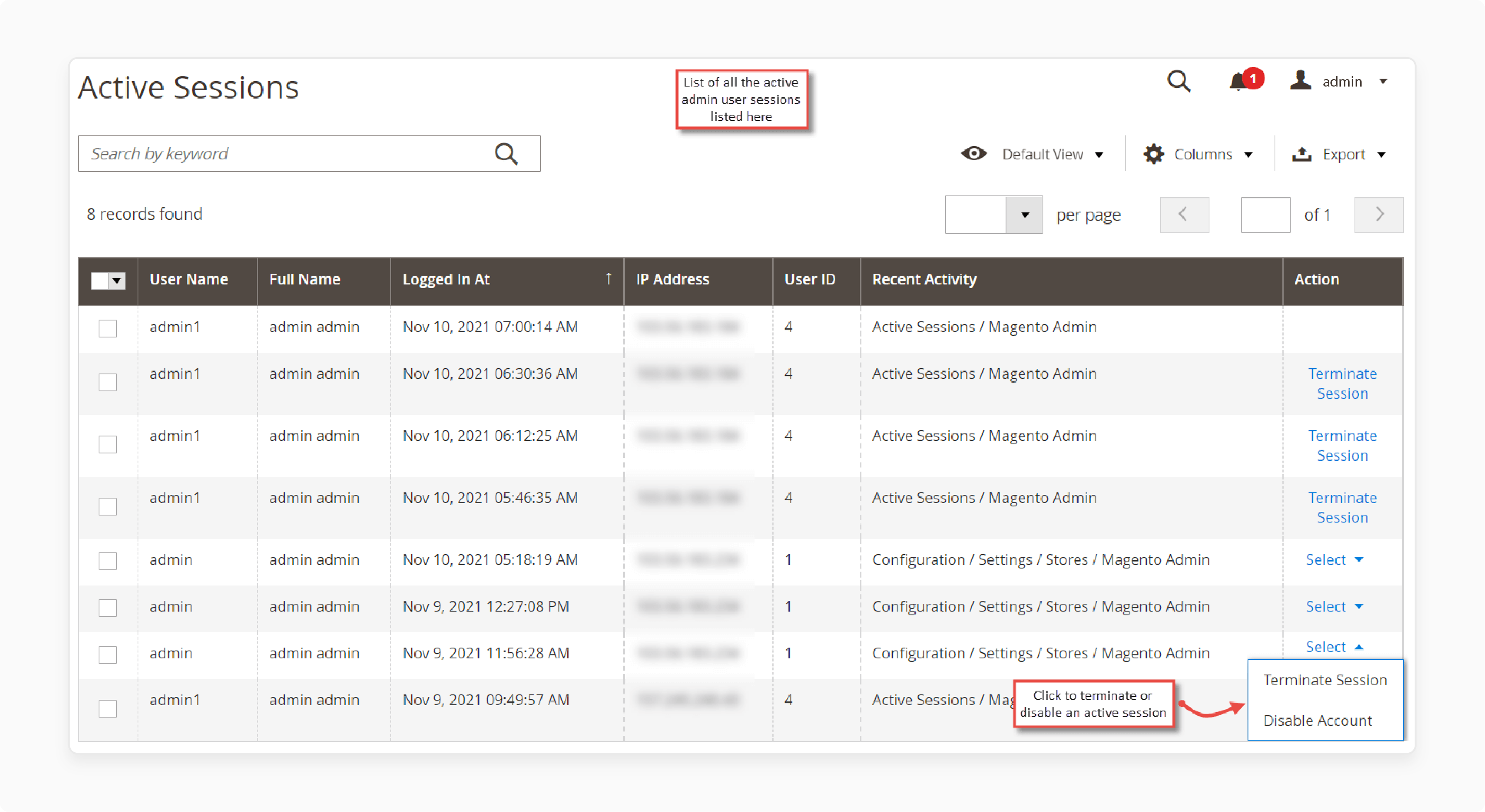 Filter &amp; Search of Admin Action Log Magento 2