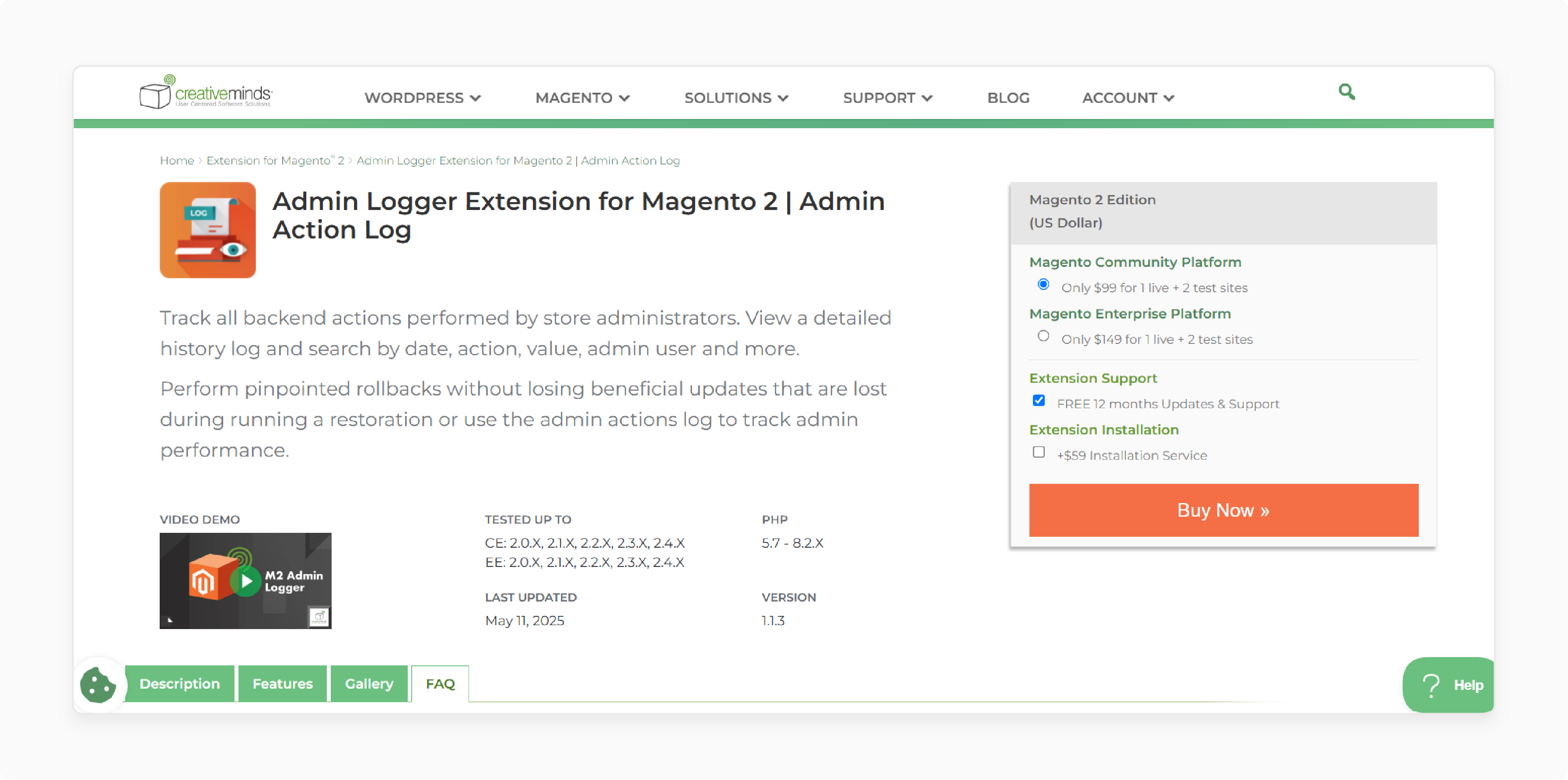 CreativeMinds Admin Action Log Magento 2