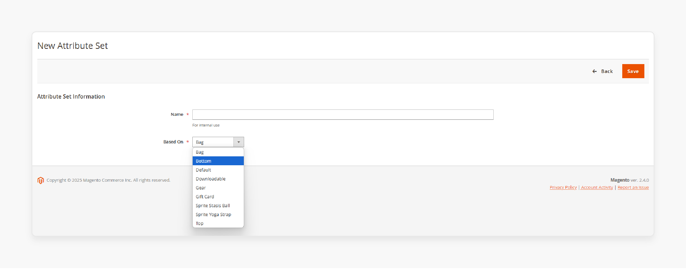 Creation of Attribute Set in Magento 2