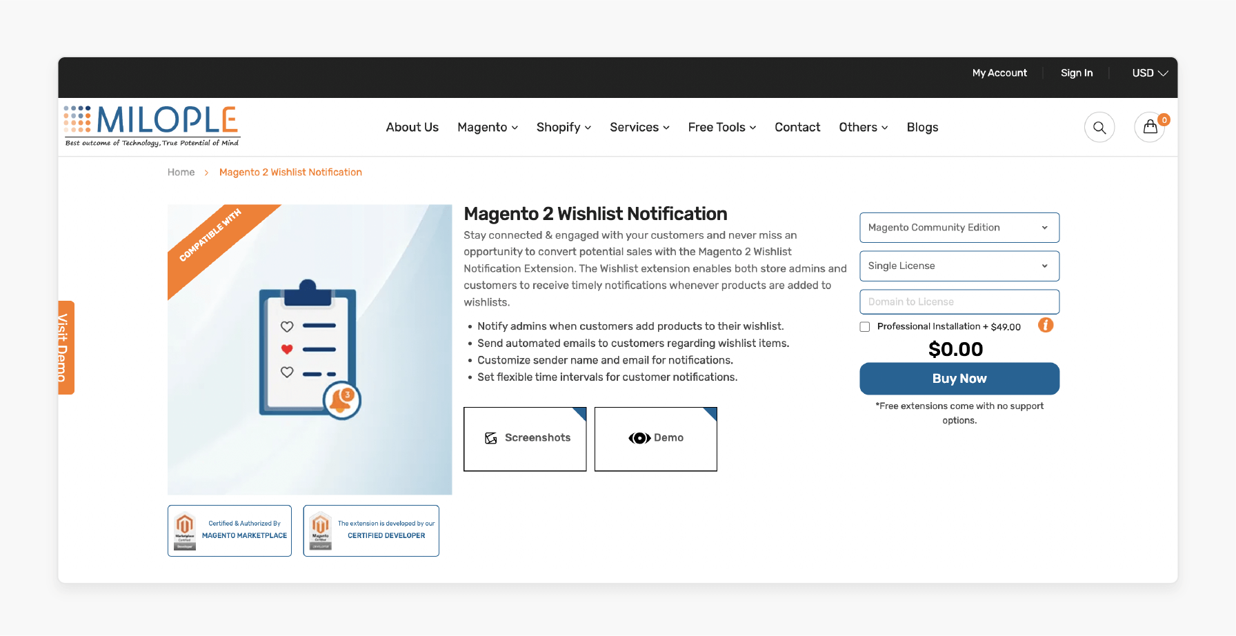 Milople Magento 2 Wishlist Notification Extension