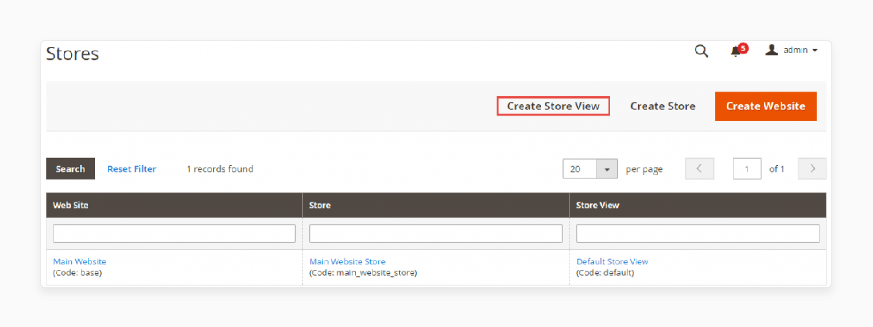Click Create Store View