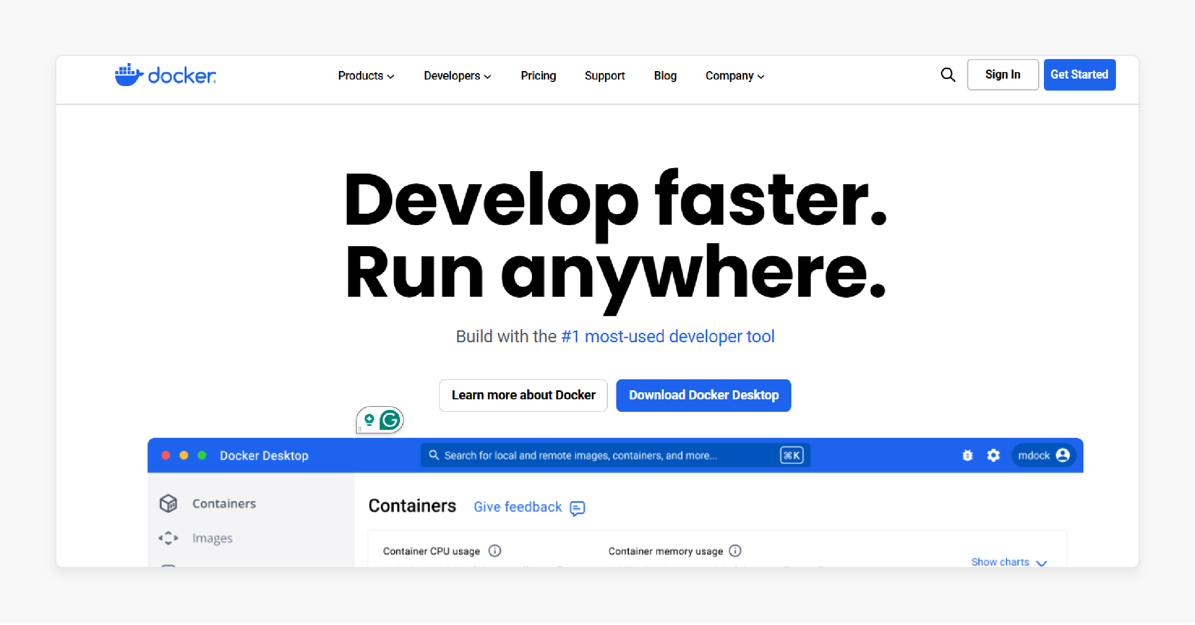 Docker resource monitoring dashboard for Magento 2 development environment