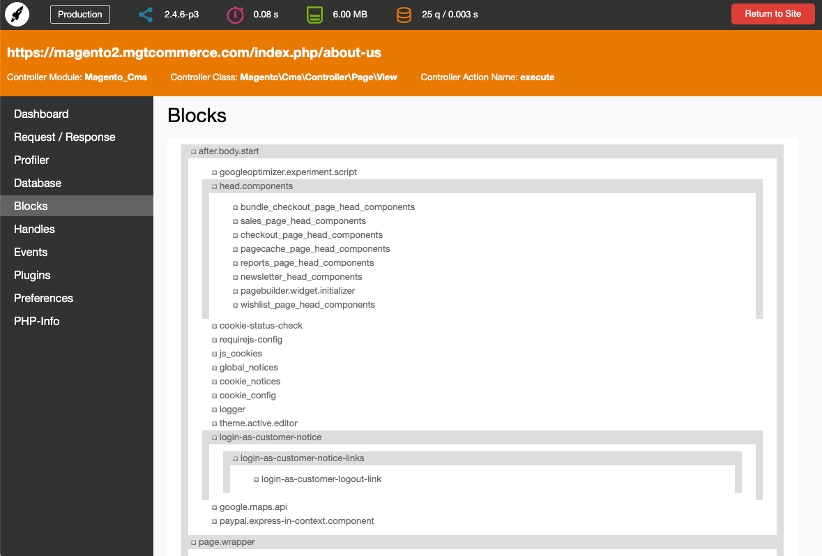 MGT Developer Toolbar - Block rendering